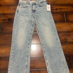 7 For All Mankind Light Blue Flare Jeans with Stud Accents